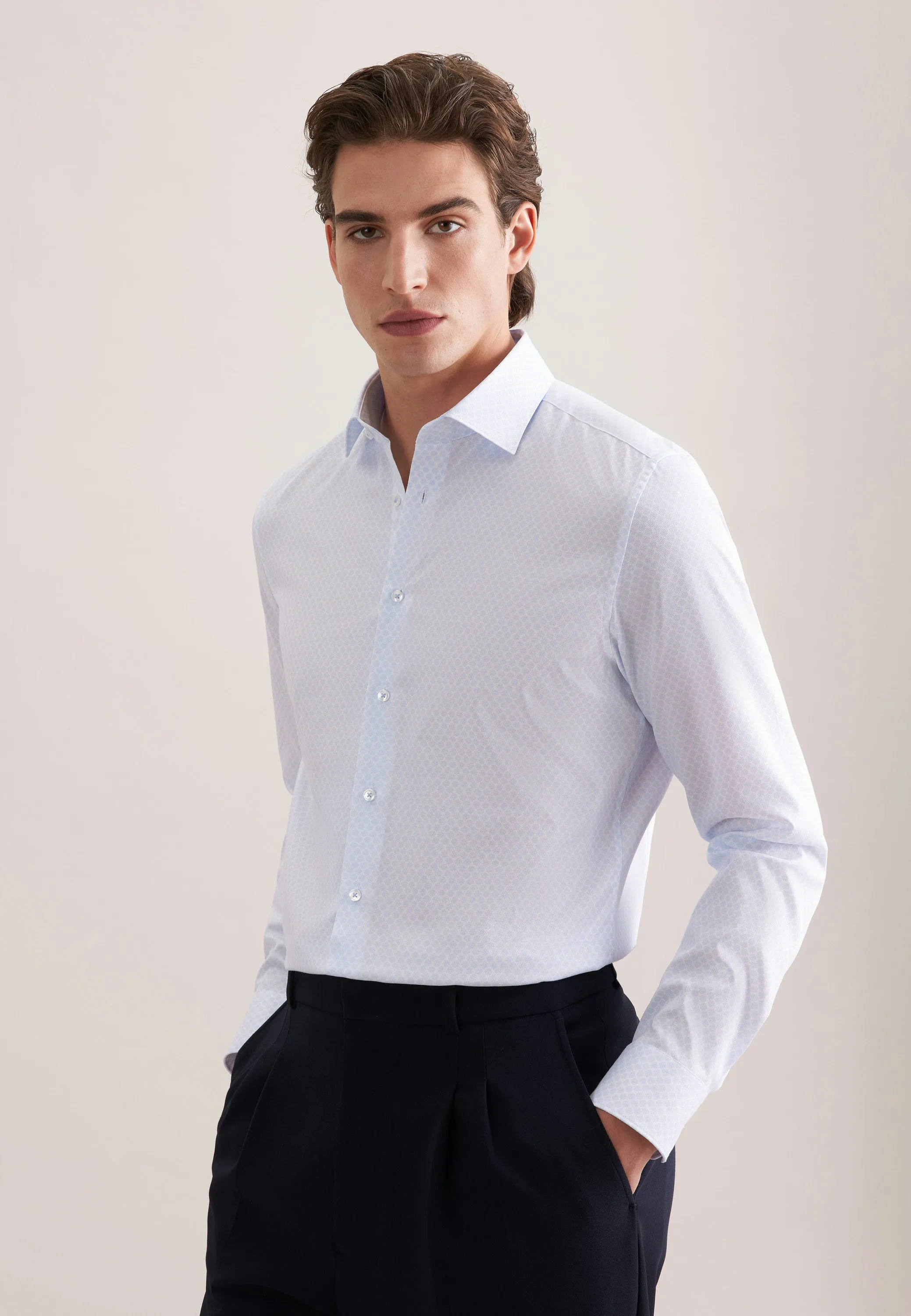Slim Business Hemd Druck Blau 40 - Seidensticker.com - FashionsVida
