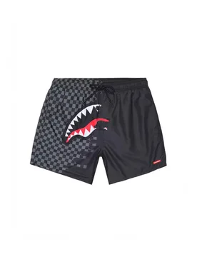 Boxer mare metà nero tinta unita e metà in fantasia check grigia e nera - Sprayground - FashionsVida