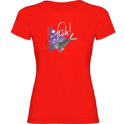 Fish Short Sleeve T-shirt Red L Women
