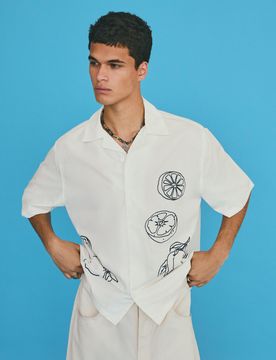 Chemise Boxy Fit À Manches Courtes Imprimée Xl Blanc