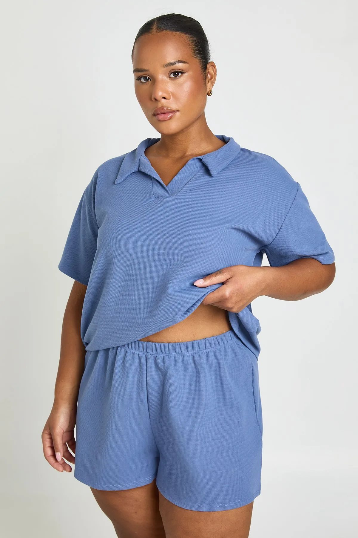 Womens Plus Waffle Short - Blue - Size 18 Uk - Boohoo - FashionsVida