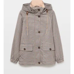 Parka de mujer con capucha y estampado de cuadros