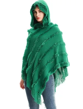 Autumn Winter Women Solid Color Hooded Imitation Sweater Knitted Pullover Fashion Street Poncho Lady Capes Black Cloaks - Aliexpress - FashionsVida