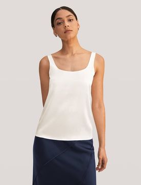 Donna Canotta in Seta 22 Momme Lucida con Scollo a U Taglia 44