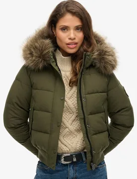 Superdry Damen Everest Kapuzen-bomberjacke Kaki - Größe: 34 - 179.99 - FashionsVida