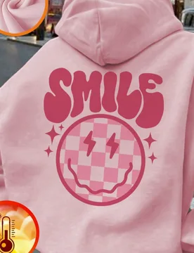 Pieza Sudadera casual con estampado de rayo y cara sonriente, diseño con forro térmico de manga larga, adecuado para niñas preadolescentes, otoño/ - Shein - FashionsVida