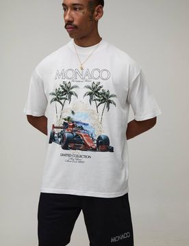 Herren Übergroßes Monaco-Rennmotiv-Oberteil- Und Hosen-Set White Größe XL