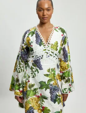 Plus Size Fruit Print Tape Detail Long Sleeve Woven Mini Dress - Floral - Size: 22 - Karen millen - FashionsVida