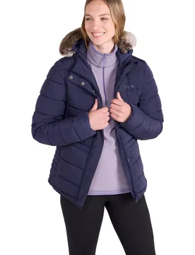 Women's 'Comfort' Warm Padded Fur Hood Outdoor Puffer Full Zip Winter Jacket in Navy Size: 20 - Navy - Size: 20 - Mountain Warehouse - FashionsVida