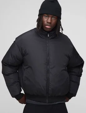 Men's Regular Fit Mono Padded MA1 Bomber Jacket Black Size Medium Black M - boohooMAN - FashionsVida