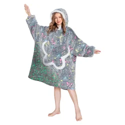 Printed Butterfly Luminous Glow In The Dark Wearable Hoodie Animals Onesie Oversized Soft Homewear For Adult - One Size