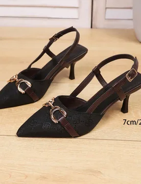 Zapatos de tacón alto de aguja con punta fina y hebilla de caballo de doble color, sandalias de mujer con correa trasera, zapatos formales cómodos y - Shein - FashionsVida