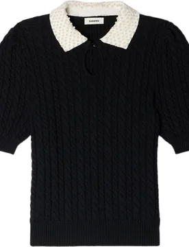 Jersey de mujer trenzado con cuello bordado perlas - sandro - FashionsVida