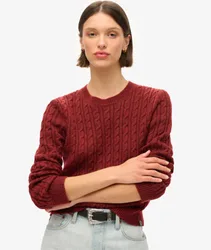 Superdry Damen Figurbetonter Rundhalspullover mit Zopfmuster Rot - Größe: 38