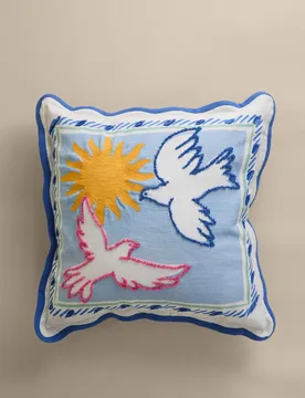 Pure Cotton Dolce Vita Bird Outdoor Cushion Blue Mix - M&S - FashionsVida