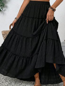 Falda larga negra casual de verano para niña preadolescente, adecuada para el Día de la Madre, graduación, primavera y verano, uso diario, salidas,