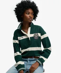 Superdry Damen Crest Stripe Rugby-shirt Green - Größe: 36