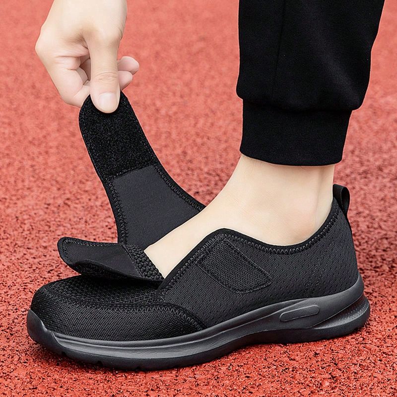 Zapatos ortopédicos para caminar para mujer, pies anchos/pies hinchados, con correa ajustable, zapatos de entrenamiento negros, zapatos para diabéti