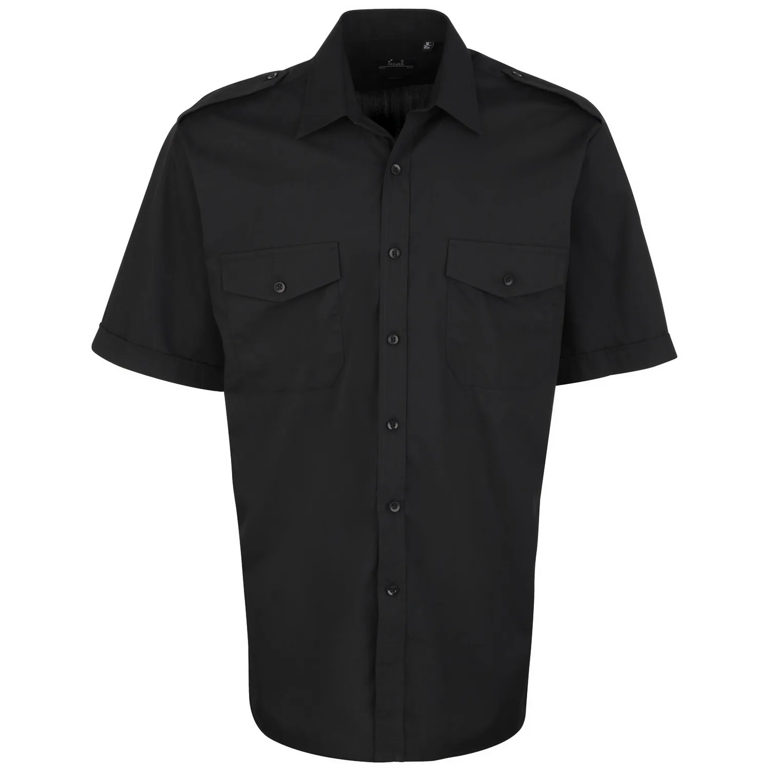 Mens Short Sleeve Pilot Plain Work Shirt (Black) - Size 17.5r - Premier - FashionsVida