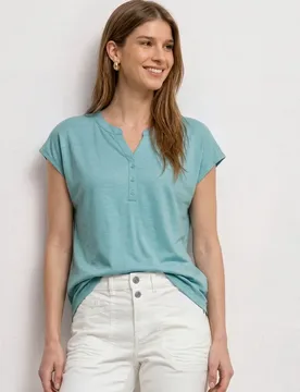Dropped Shoulder Shirt mit Split Neck female Grün - Street One - FashionsVida