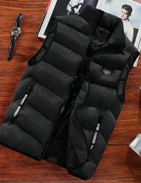 Chaleco acolchado para hombre, chaqueta sin mangas con cremallera, capa ligera para exteriores, otoño invierno negro deportes otoño - Shein - FashionsVida