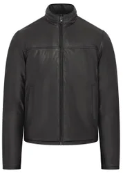 Mens Black Reversible Bomber Jacket - Raufoss Lamb Leather - Size Medium