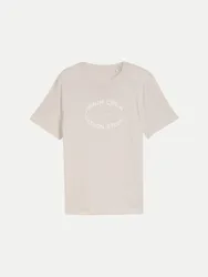 Basic T-Shirt mit Logo Print Beige L