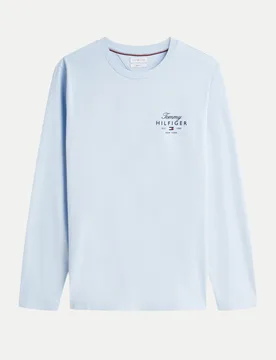 Langarm- Shirt mit Logo-Print Blau L - Tommy hilfiger - FashionsVida