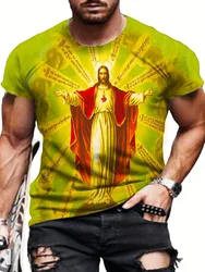 Religion Theme Print Men's Crew Neck Short Sleeve Plus Size T-shirt, Lightweight Versatile Tee For Summer Daily Wear