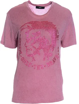 T Mori Womens T Shirt Crew Neck Short Sleeve Casual Summer Cotton Top - Pink Rayon - Size X-Small - Diesel - FashionsVida