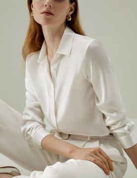 Camicia Seta Classica Bianca Naturale XS - Seta Charmeuse Morbida ed Elegante