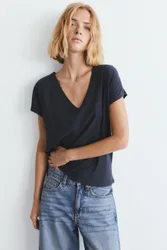 V-Neck Linen T-Shirt (Size: )