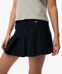 Superdry Damen Nadelstreifen Faltenrock Mini Blue - Größe: 36