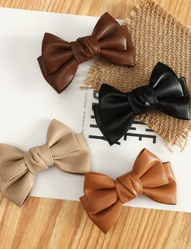 Set de 4 pinzas para el cabello de mujer con lazo de cuero PU de doble capa en colores caramelo, accesorios de moda para el cabello de uso diario, bon - Shein - FashionsVida