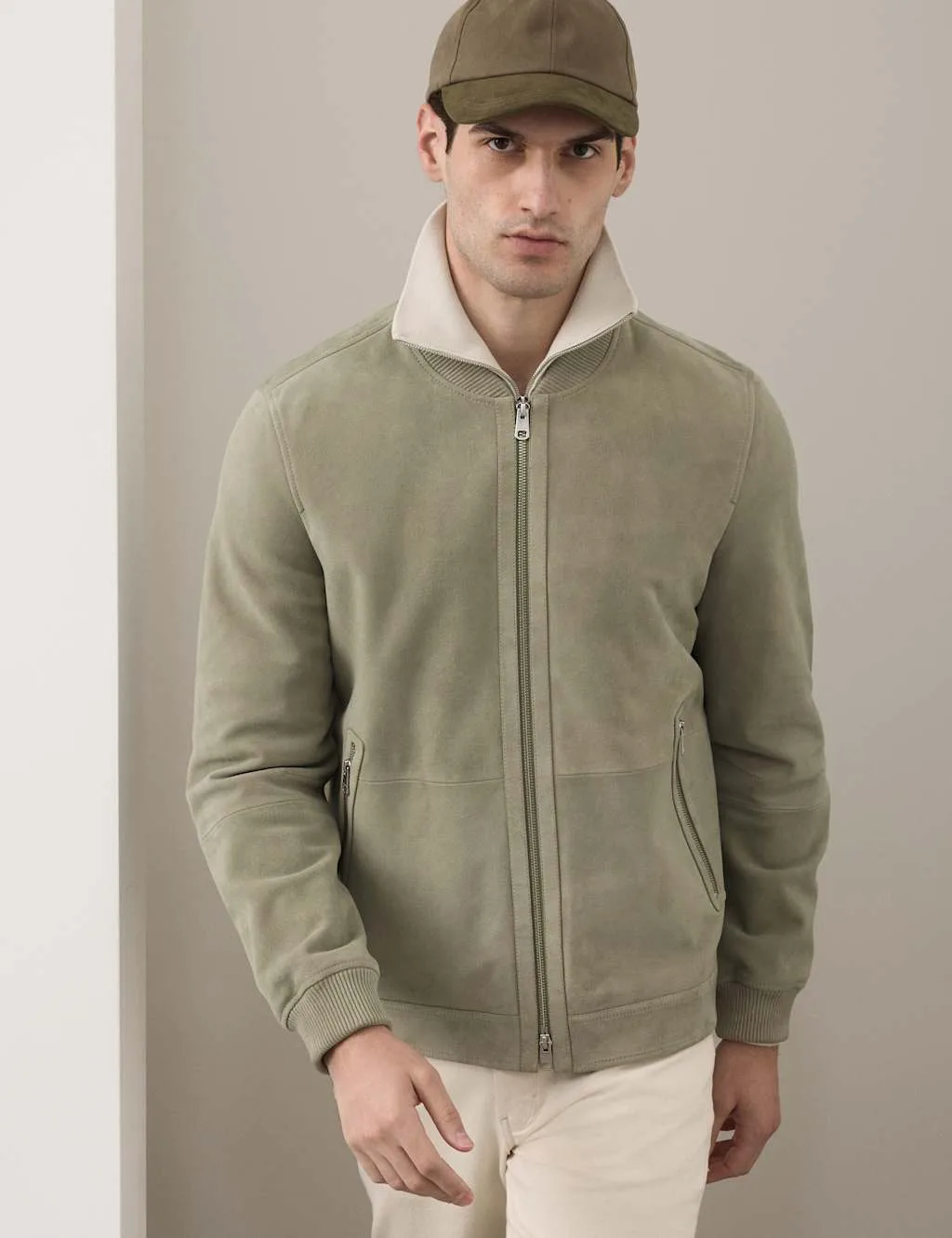 Suede Bomber Jacket Light Olive male - Autograph - FashionsVida