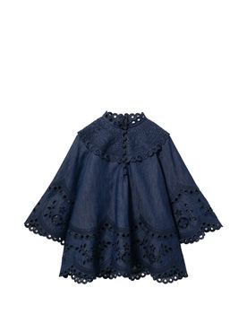 Stand Collar Button-Up Shirt with Long Sleeves - Size 0