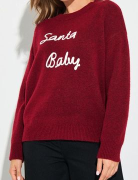 Maglione festivo con la scritta “Santa Baby” in misto lana - bordeaux