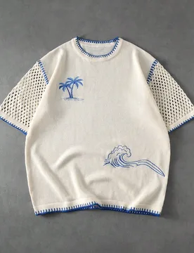 Top de punto casual versátil de uso diario con estampado de árbol de coco para hombres - Shein - FashionsVida