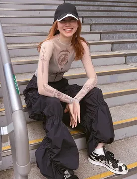 Mesh Printing Graphic T Shirts Streetwear See Through Y2k Clothes Slim Long Sleeve Crop Top Women Vintage Hot Ropa De Mujer - Aliexpress - FashionsVida