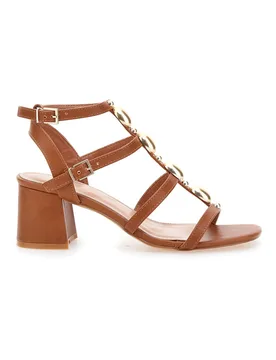 Sandali cuoio con pietre dorate e tacco largo 1644 36 - MON DIEU - FashionsVida