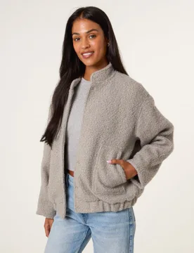 Faux Shearling Jacket - M / GREY / BLACK - female - Blue Vanilla - FashionsVida