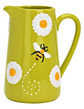Vase "Blumen & Bienen" aus Steingut Grün