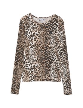 Ribbed Leopard Print Long-Sleeve T-Shirt