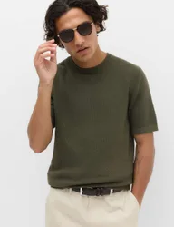 Cotton Rich Textured Knitted T-Shirt Hunter Green male
