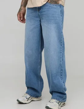 Herren Hohe Jeans Hosen mit Drop-Pocket-Detail in entspannter Passform Mid Wash Größe 32 - boohooMAN - FashionsVida