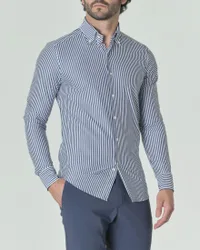 Camicia bastoncino Pellizzari bianca e blu in tessuto tecnico hyper comfort con collo button down