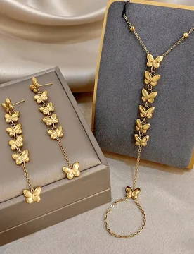 Luxury Stainless Steel Butterfly Bracelet Drop Earrings for Women Creative Finger Wrist Chain Bangle Earrings Waterproof Jewelry - Aliexpress - FashionsVida