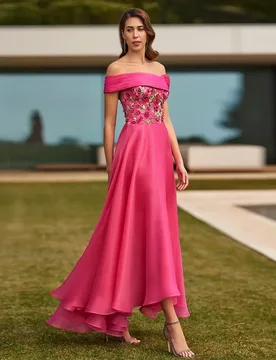 Elegant Fuchsia Evening Formal Dress Off Shoulder Pearls Lace Organza Christmas Prom Pageant Party Gowns Robe De Soriee - Aliexpress - FashionsVida