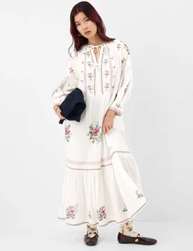 Pure Cotton Embroidered Maxi Beach Dress White Mix female - Accessorize - FashionsVida