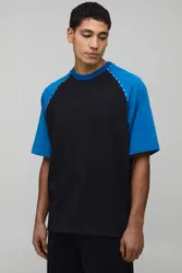 Herren Oversized Heavyweight T-Shirt mit Nieten und kontrastierenden Raglan-Ärmeln in Acid-Wash-Optik Black Größe Large